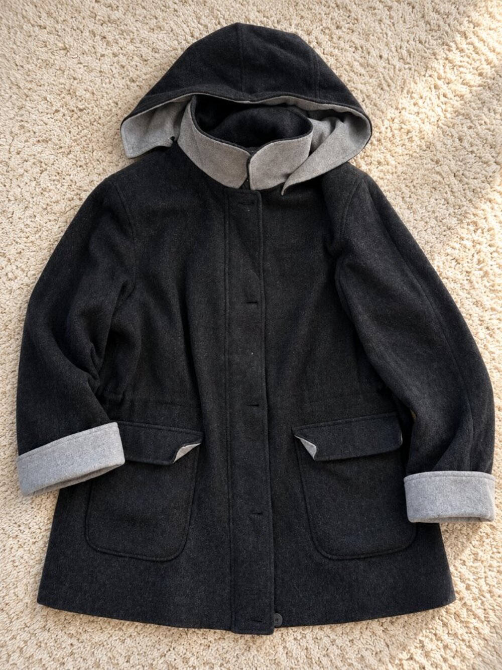 London Fog Gray Wool Blend Hooded Winter Coat Size XL / 1X